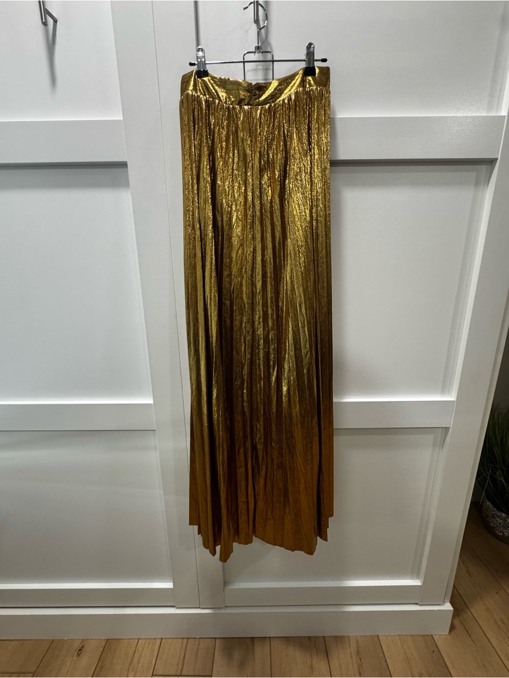 Vici Metallic Gold Pleated Maxi Skirt